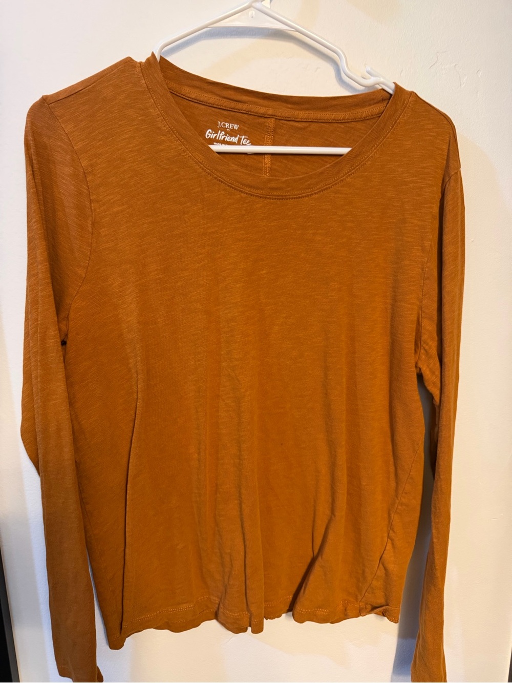 J. Crew Long-Sleeve Girlfriend Tee in Burnt Orange
